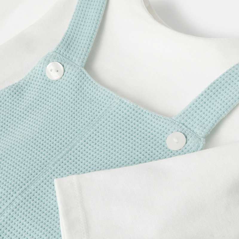 Salopette en coton nid d'abeille avec t-shirt intégré turquoise naissance Absorba
