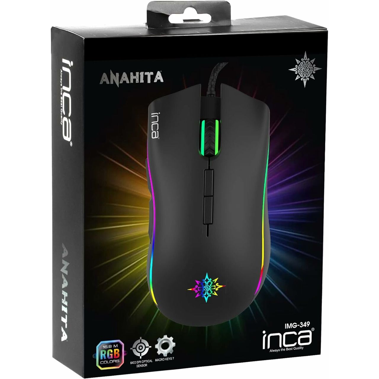 Inca 6400 Dpi IMG-349 ANAHITA RGB 7 Tasten Professionelle Gaming Maus schwarz