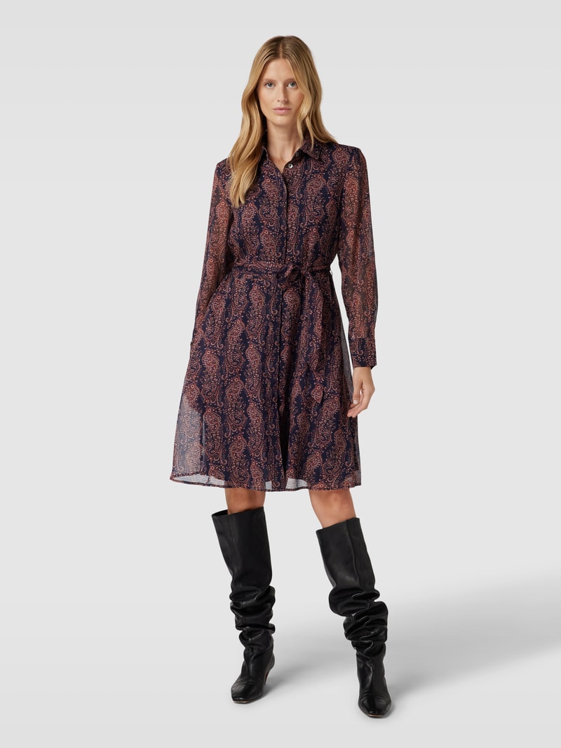 Knielanges Kleid mit Bindegürtel in marineblau