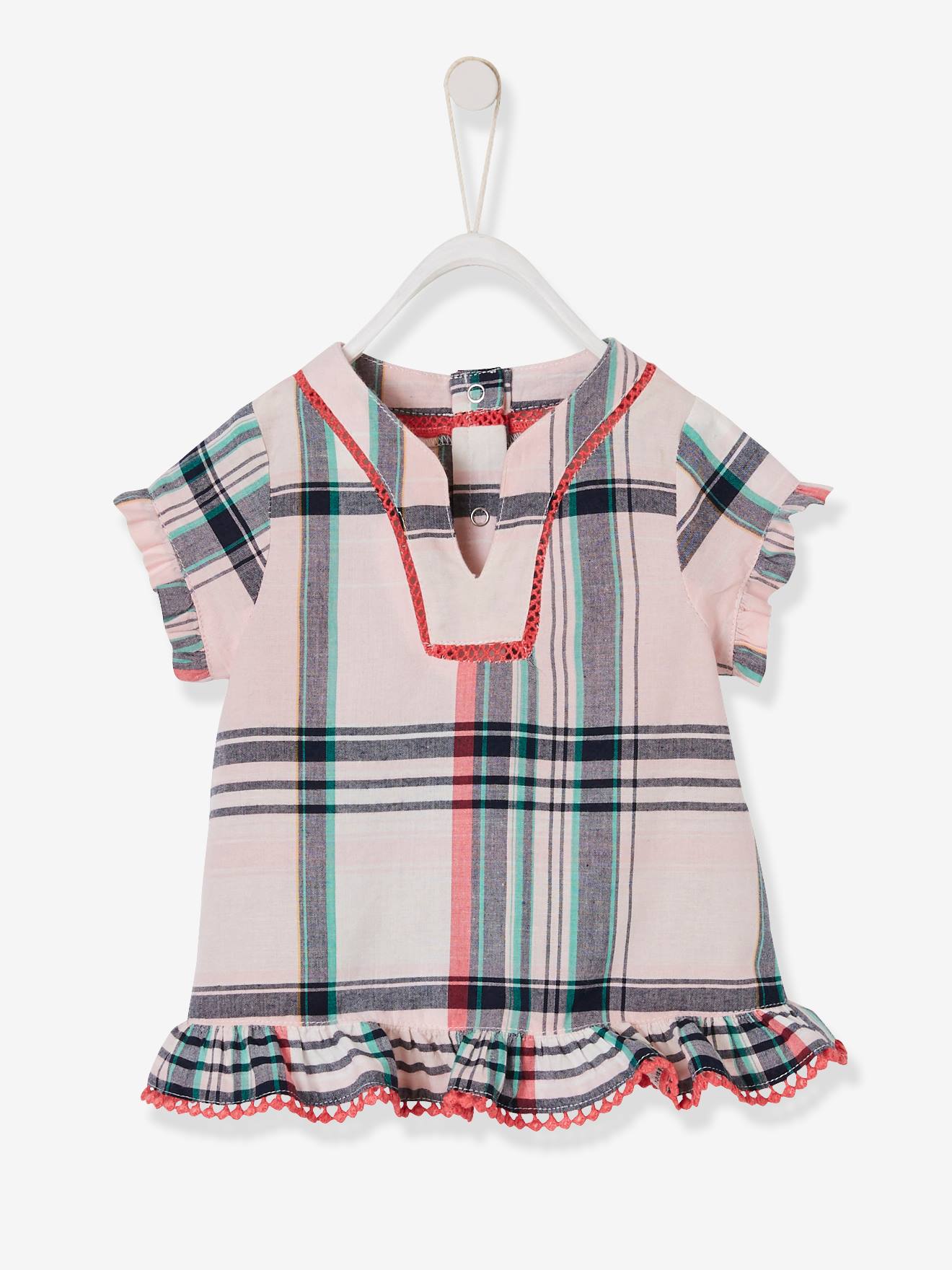 Blouse à carreaux bébé fille rose