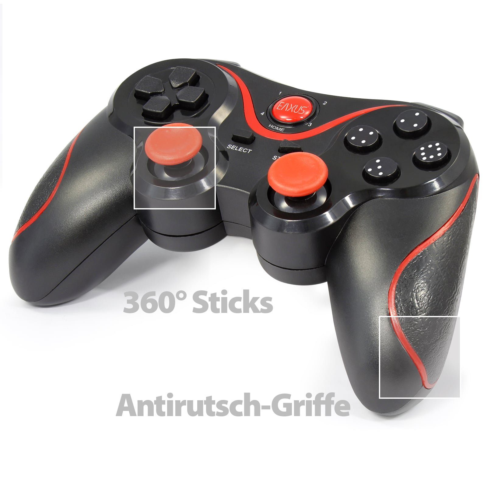 EAXUS Bluetooth Gamepad für Fire TV, Smartphone, Android, Google TV & Co. Controller (inkl. Smartphone-Halterung, Auch für Cloud Gaming, Handy & VR)
