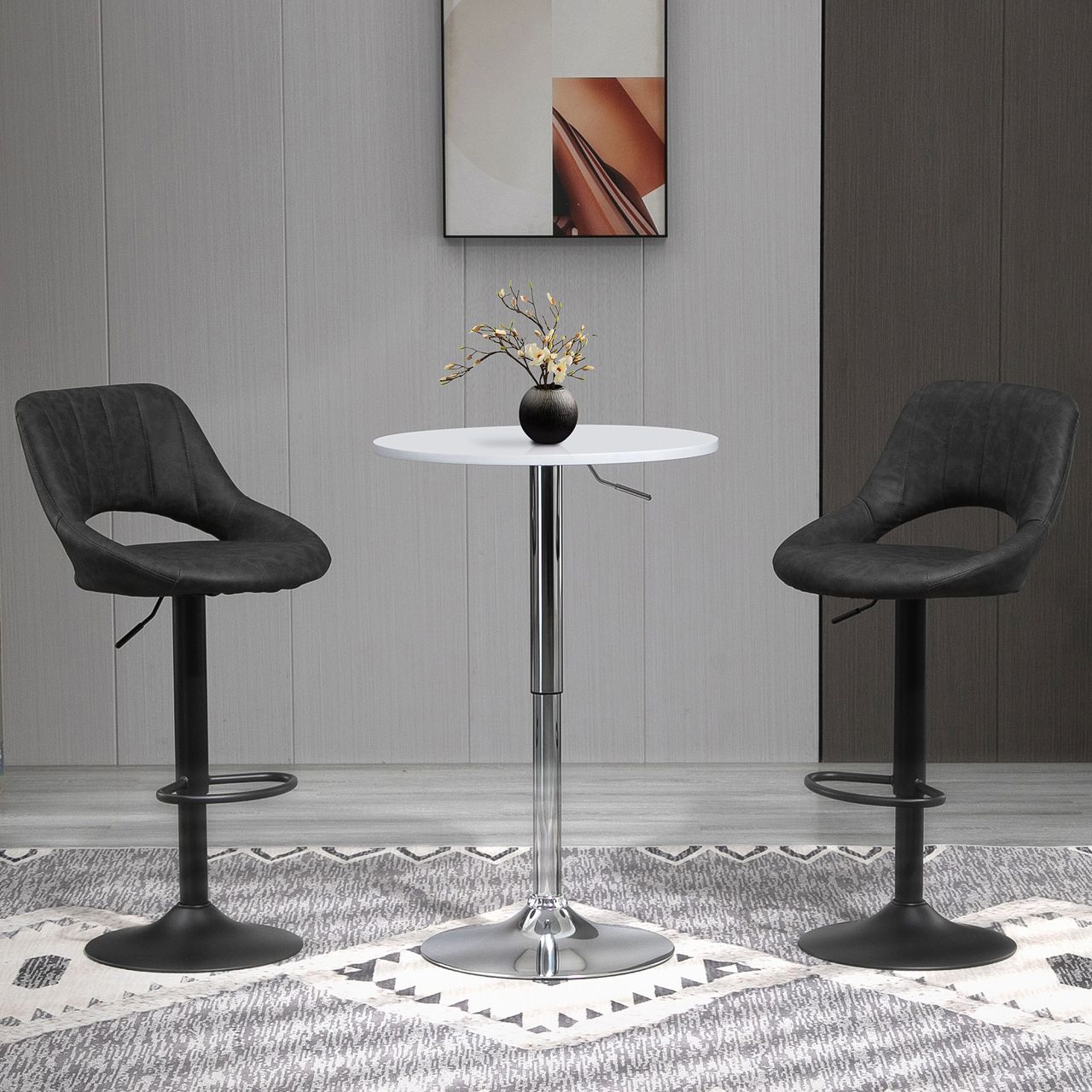 HOMCOM Barhocker-Set, 2 Hocker, Küchenhocker, Lederoptik, drehbar mit Fußstütze
