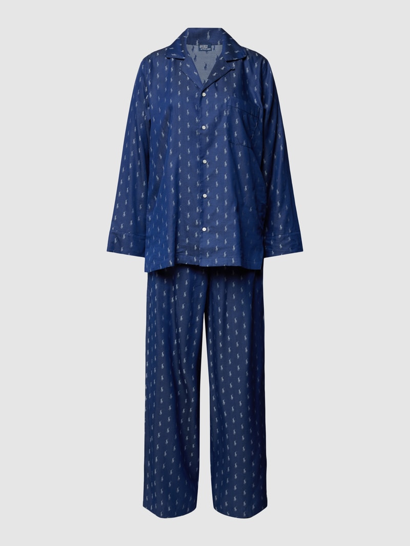 Pyjama mit Lyocell-Anteil und Allover-Logo-Muster in marineblau