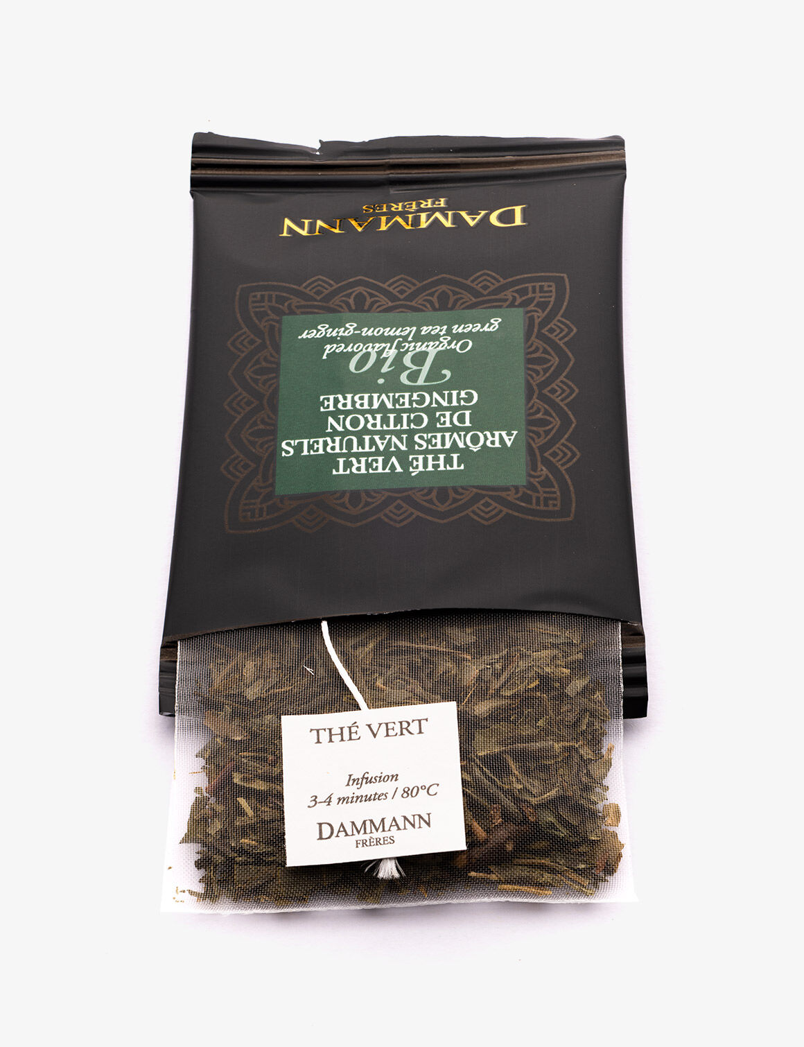 Thé vert arômes naturels de citron gingembre BIO-24 sachets enveloppés