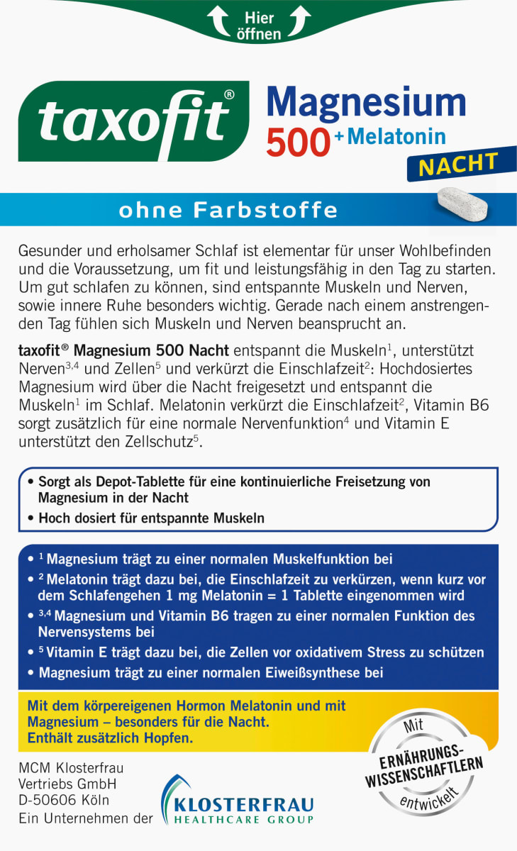 Magnesium Nacht 500 + Melatonin Tabletten 30 St, 47,9 g
