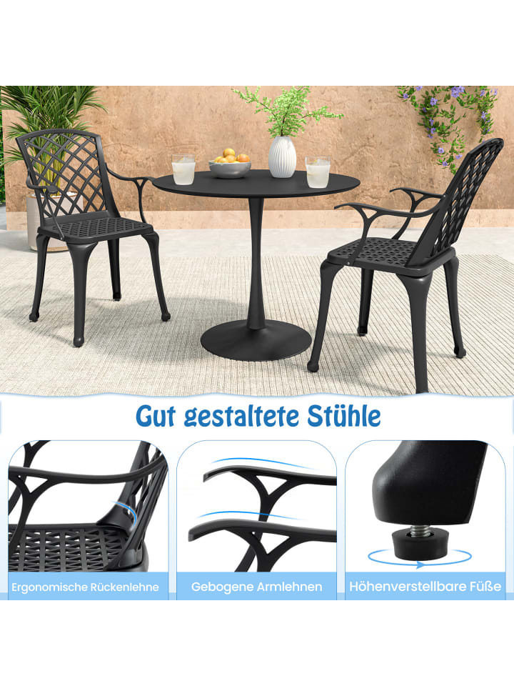 COSTWAY 2er Set Gartenstühle Aluminiumguss in Schwarz günstig kaufen onesize
