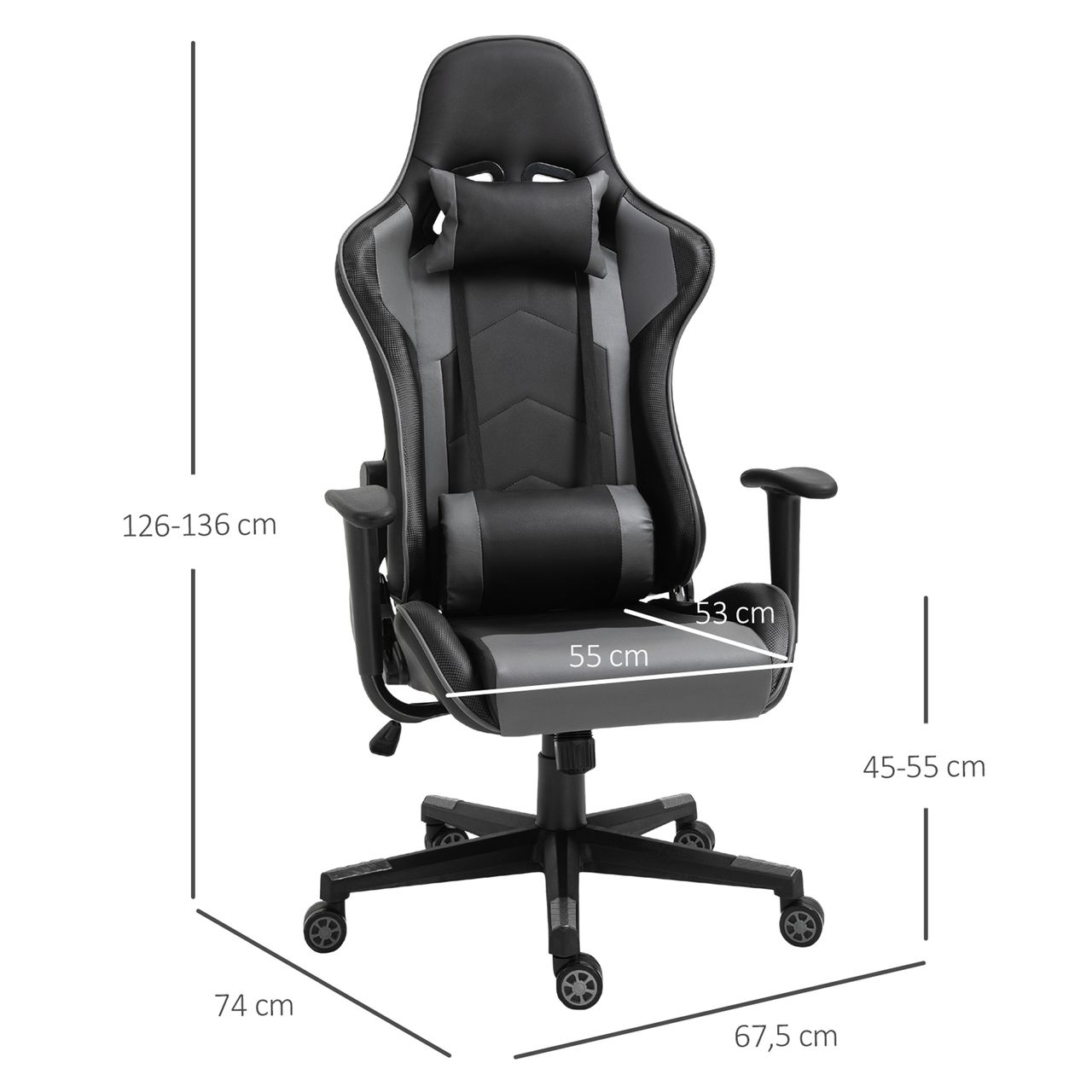 Vinsetto Ergonomischer Bürostuhl Gaming Stuhl Kunstleder Schaumstoff Schwarz