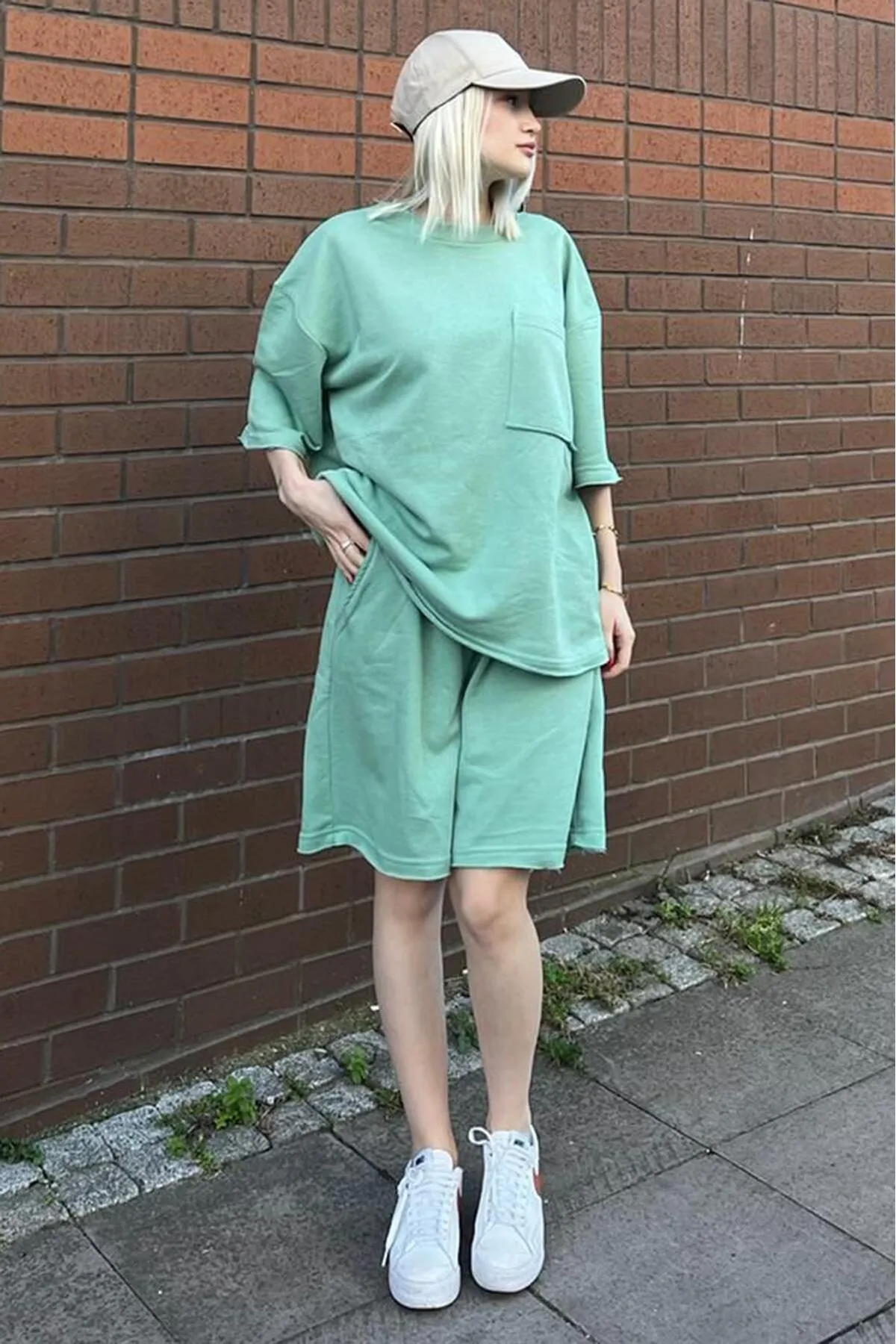 Madmext  Mintgrünes Kurzarm-Shorts-Set MG1981