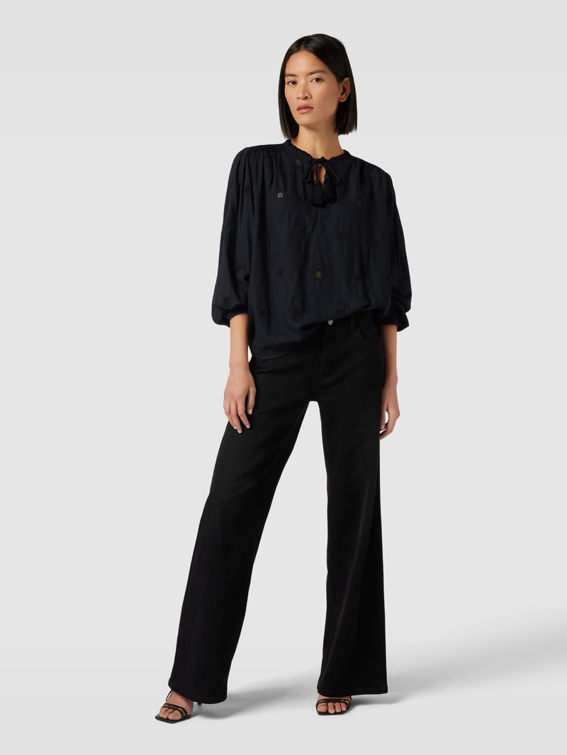 Bluse mit Lochmuster Modell 'JEDI' in dunkelblau