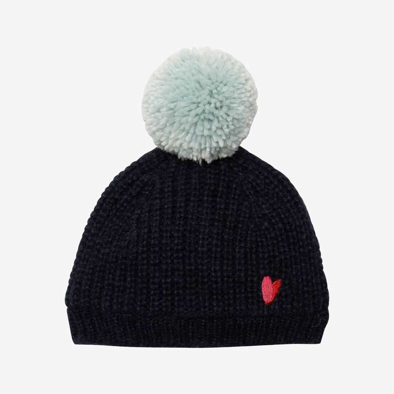 Bonnet bébé fille marine pompon rouge Catimini