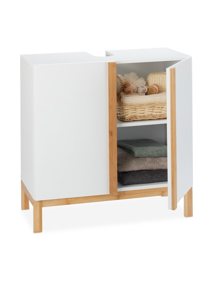 relaxdays Waschbeckenunterschrank in Weiß/Natur - (B)60 x (H)60,5 x (T)30,5 cm günstig kaufen onesize