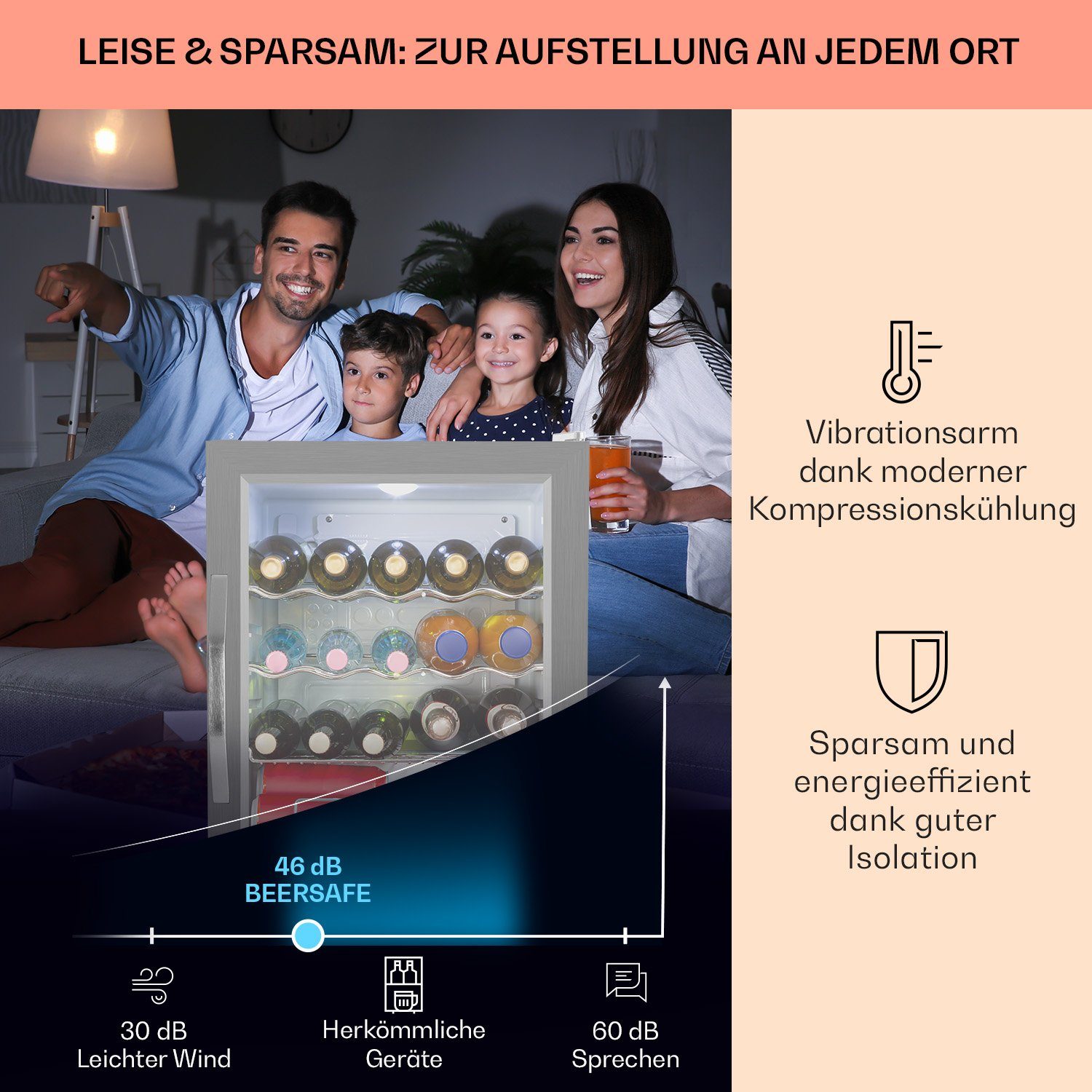Klarstein Getränkekühlschrank HEA-Beersafe XL WSS 10034892A, 63 cm hoch, 47 cm breit, Bier Hausbar Getränkekühlschrank Flaschenkühlschrank Glastür