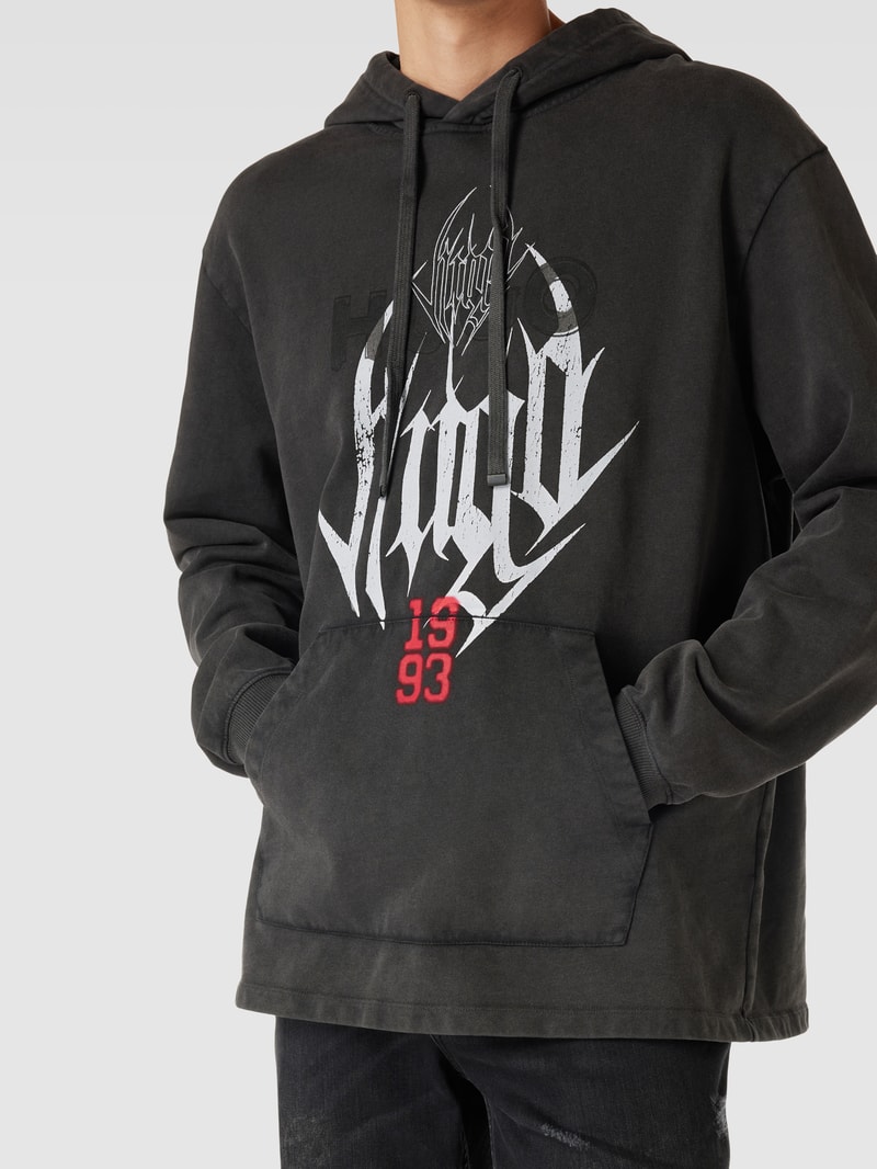 Hoodie mit Label-Print in anthrazit