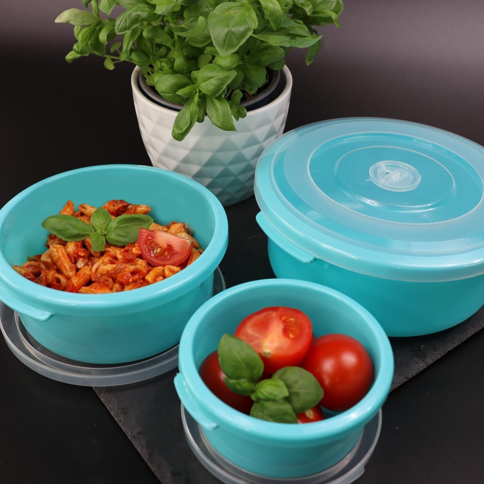 Plentyfy Mikrowellenbehälter Vorratsdosen Set, Kunststoff, (PLENTYFY, Mikrowellenschüssel Set 6-tlg., rund, Türkis, mit Entlüftung, Mikrowellengeschirr, Mikrowellendose, Microwave, Meal Prep, kunststoff, 6-tlg., Premium), Meal Prep Boxen - Mikrowelle