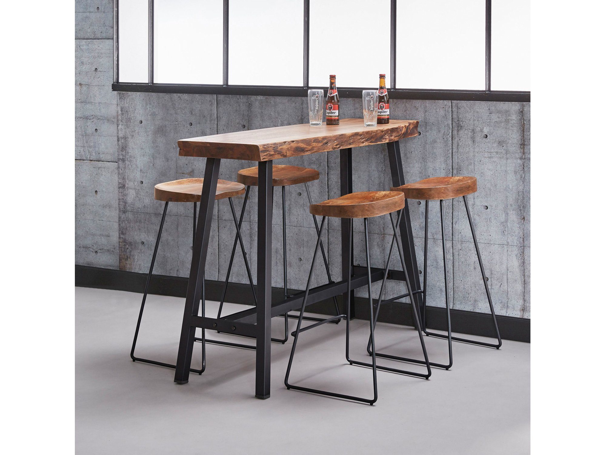 Moebel-Eins Bartisch, JORAN Bartisch 125x46 cm, Material Massivholz/Metall, Akazie massiv + Gestell schwarz