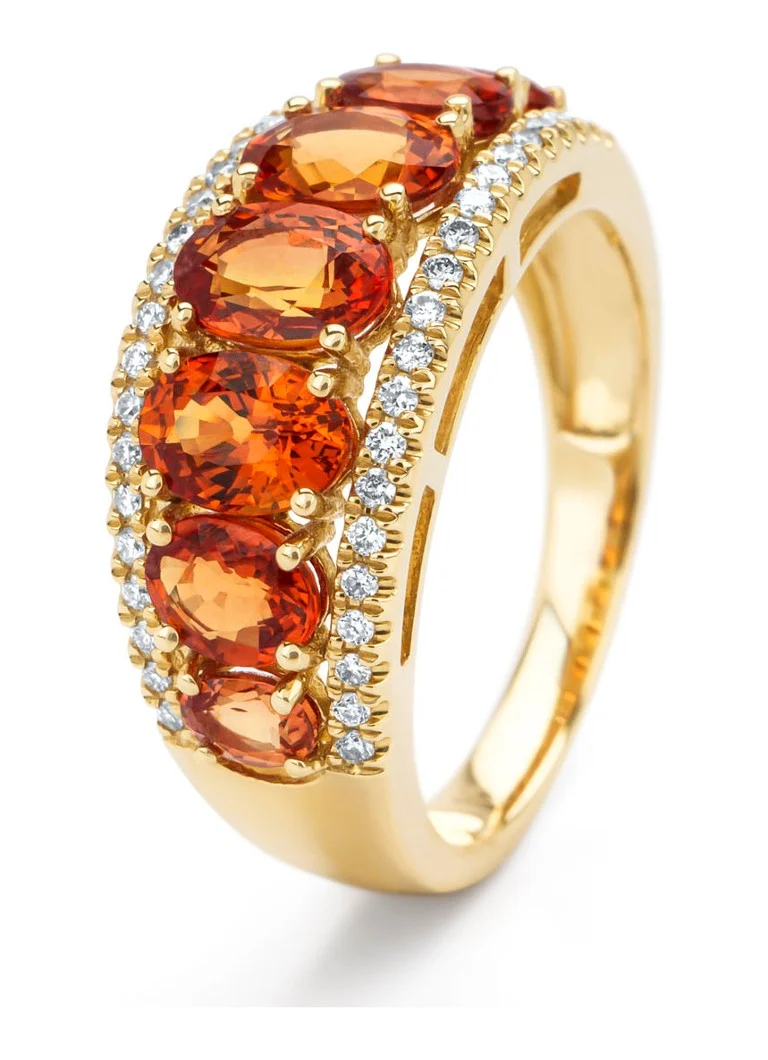 Diamond Point Yellow gold ring, 3.55 ct orange sapphire, Eden