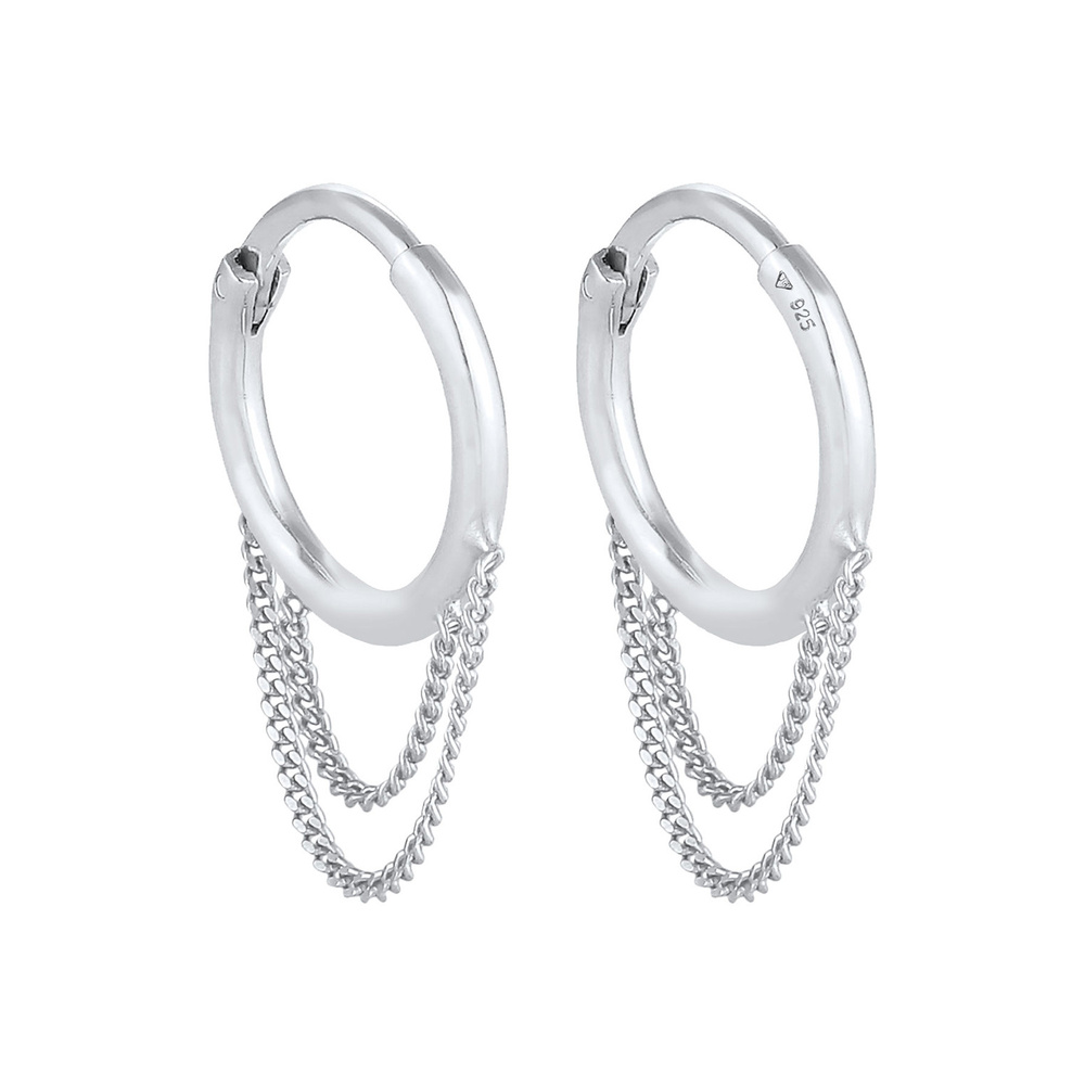 Elli Elli Boucles d'Oreilles Dames Creoles Curb Chain Trend Blogger en argent sterling Boucles d'oreilles