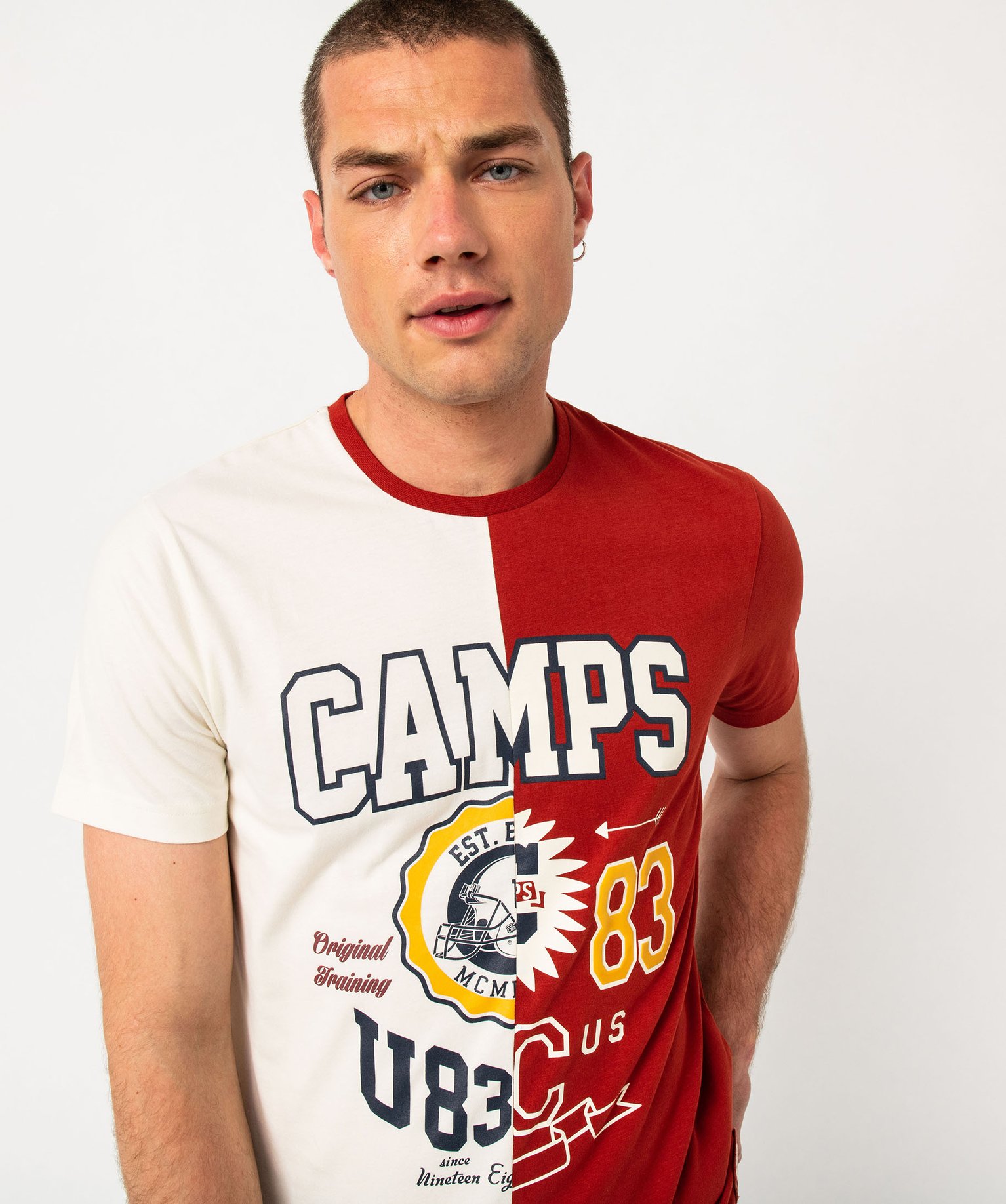 Tee-shirt manches courtes bicolore homme - Camps United rouge | GEMO