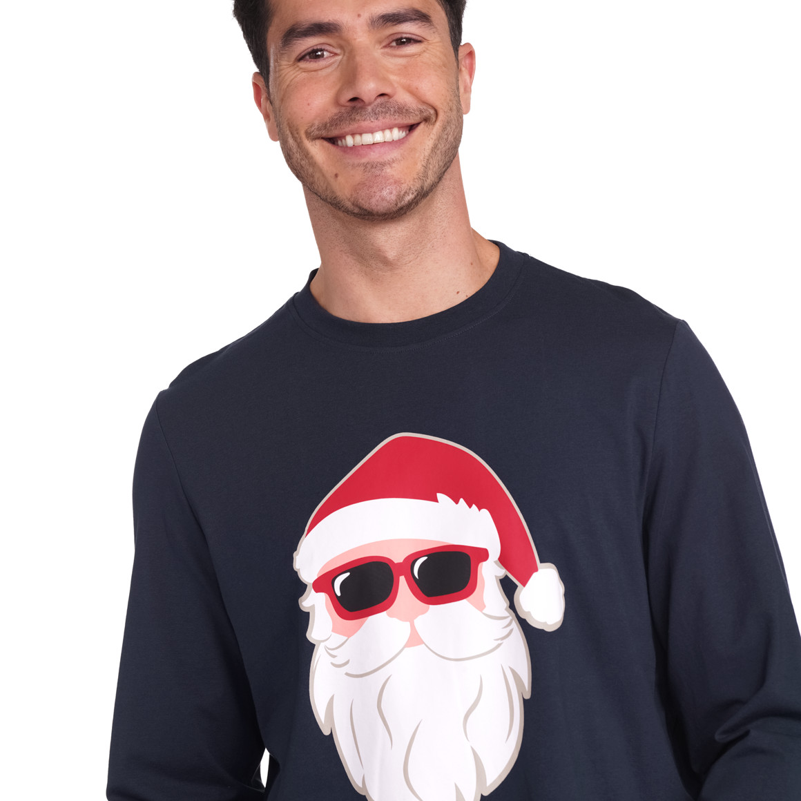 Herren Weihnachtsschlafanzug mit Santa-Motiv dunkelblau / rot