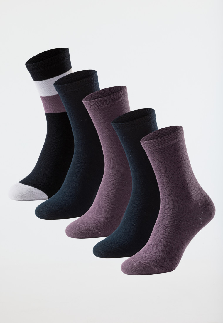 Damensocken 5er-Pack stay fresh uni/gemustert mehfarbig - Bluebird