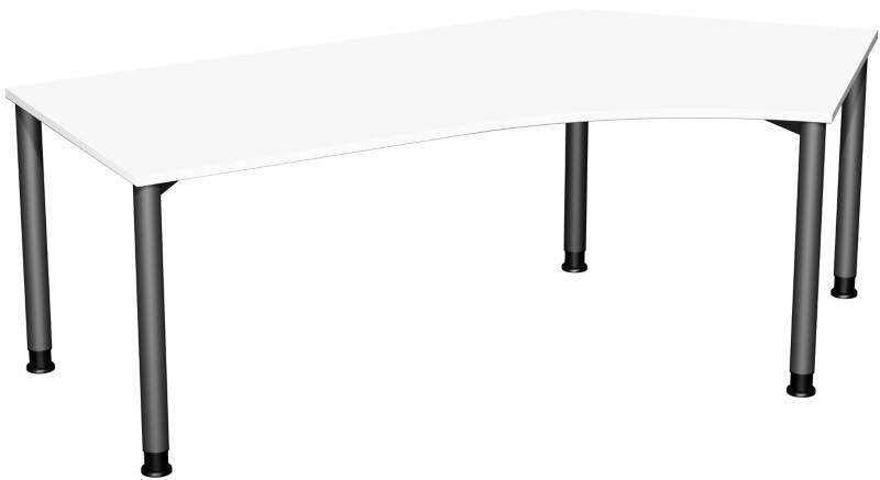 4 Fuß Flex Schreibtisch 135° rechts höhenverstellbar, 2166x1130x680-800, Weiß/Anthrazit