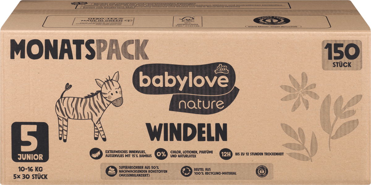 Windeln Gr. 5, Junior (10-16 kg), Monatspack, 150 St