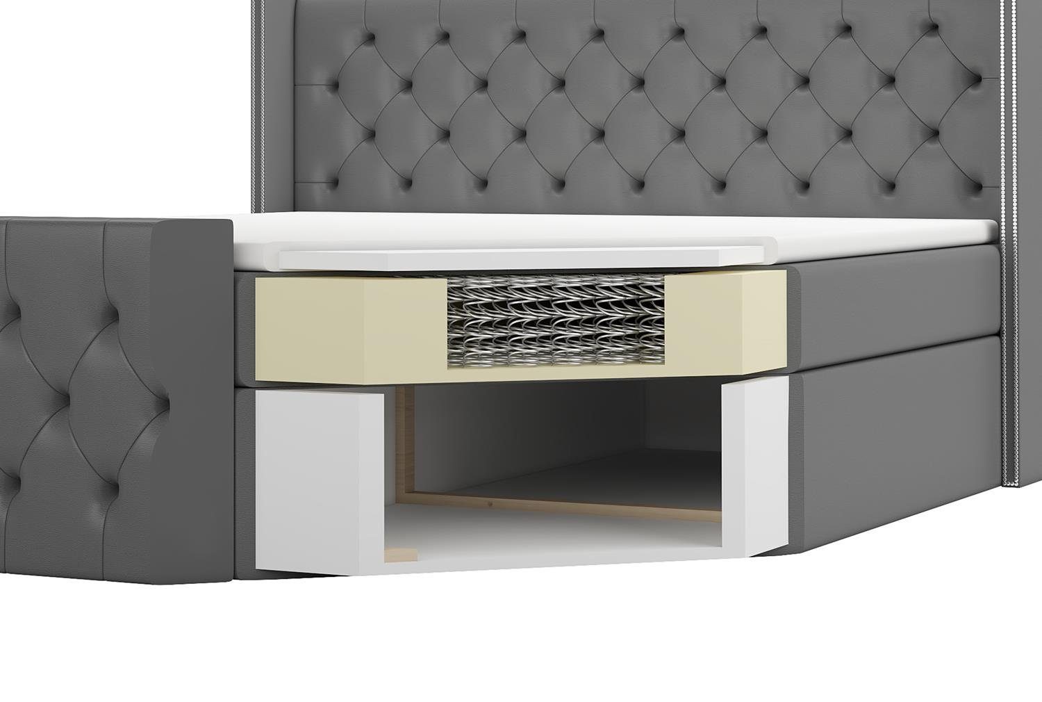 A&J MöbelLand GmbH Boxspringbett GRO mit 2 Bettkästen, Bonell-Matratze und Topper.