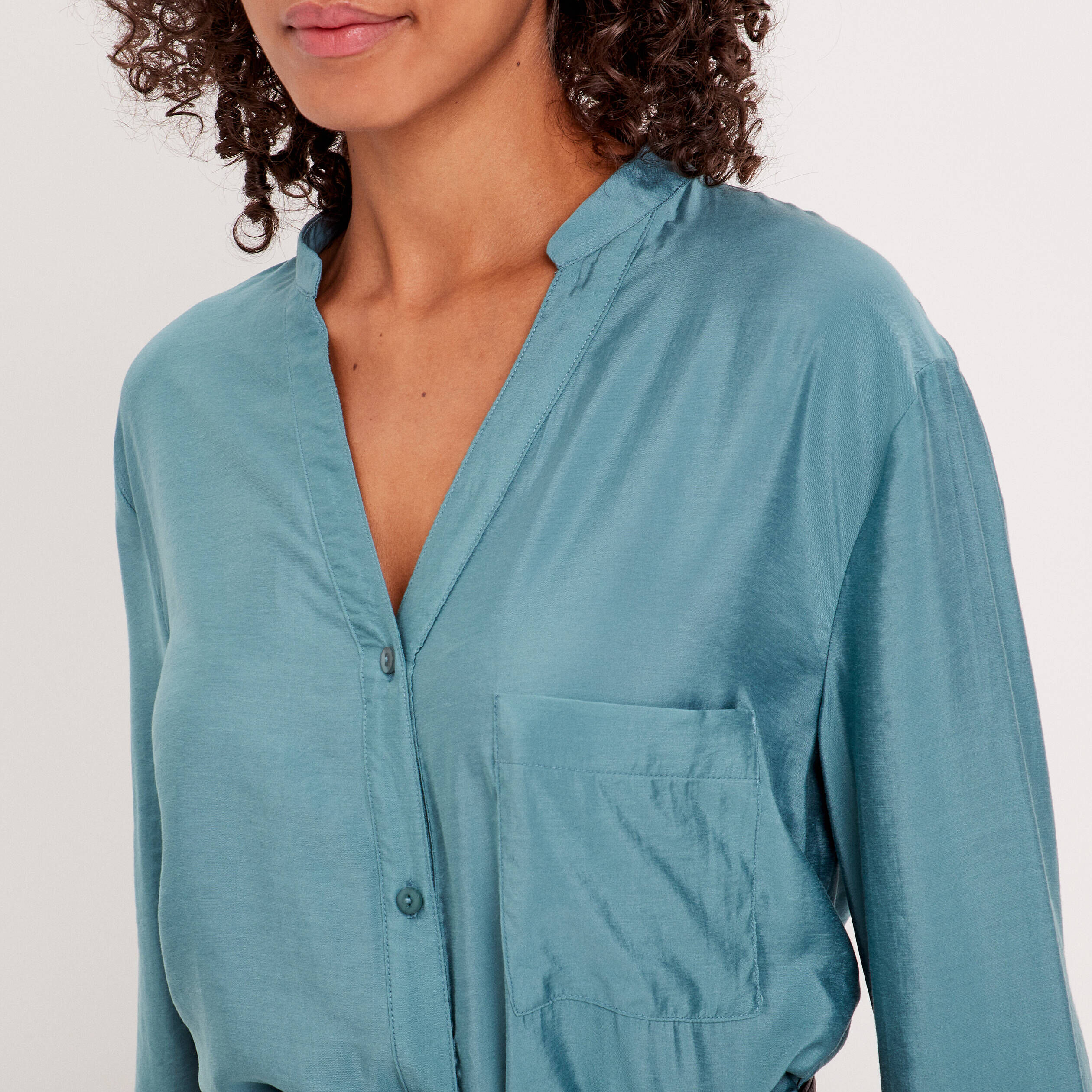 Chemise manches 3/4 bleu pétrole femme | Cache Cache