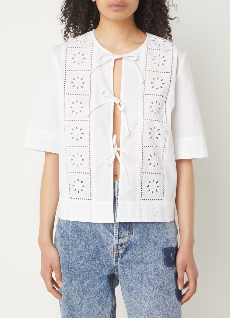 Ganni  Top van biologisch katoen met broderie en strikdetails