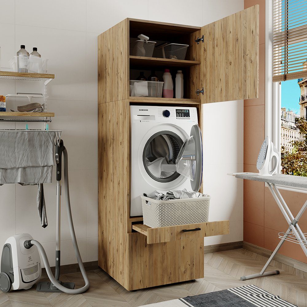 Roomart Waschmaschinenumbauschrank (Roomart Waschmaschinenschrank mit Schrankaufsatz 62cm Mehrzweckschrank)