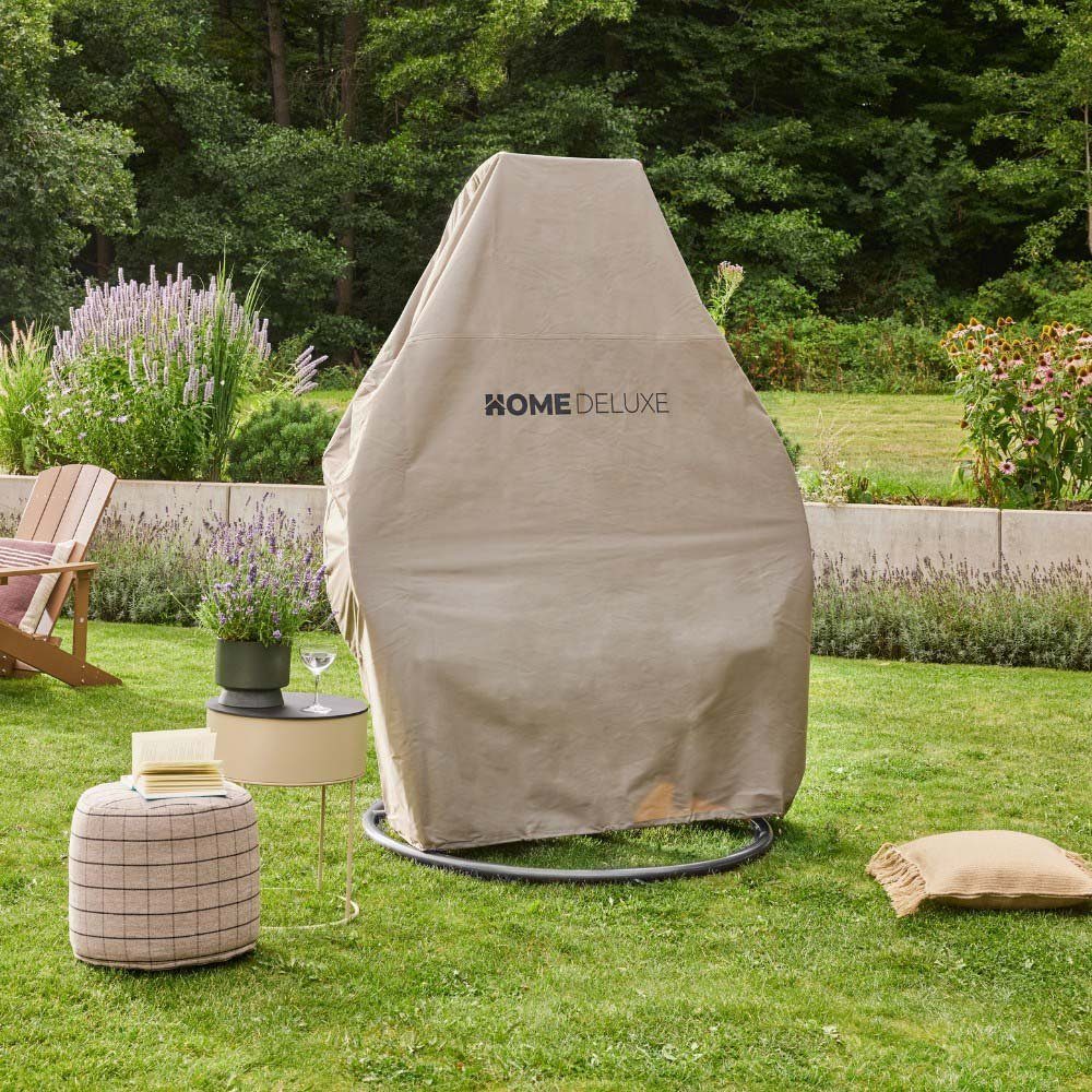 HOME DELUXE Hängesessel Polyrattan Hängesessel TWIN - inkl. Regenabdeckung (Set, 5-St., Arm, Fuß, Korb, Kissen, Kette, Karabinerhaken und Regenabdeckung), gefederte Aufhängung