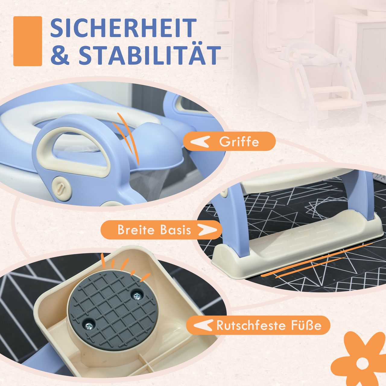 ZONEKIZ Kinder Toilettensitz, klappbarer Toilettentrainer mit Treppe, Griff Blau