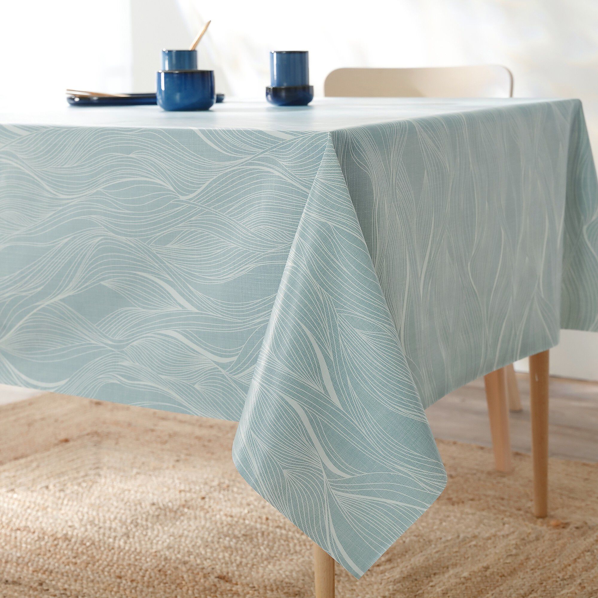 Nappe toile cirée imprimée vagues