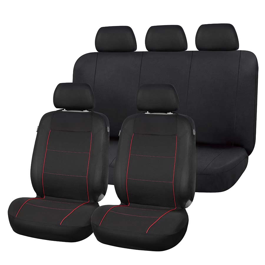 Sitzbezug Universal Budget schwarz-rot, 9-teiliges Komplettset - ATU