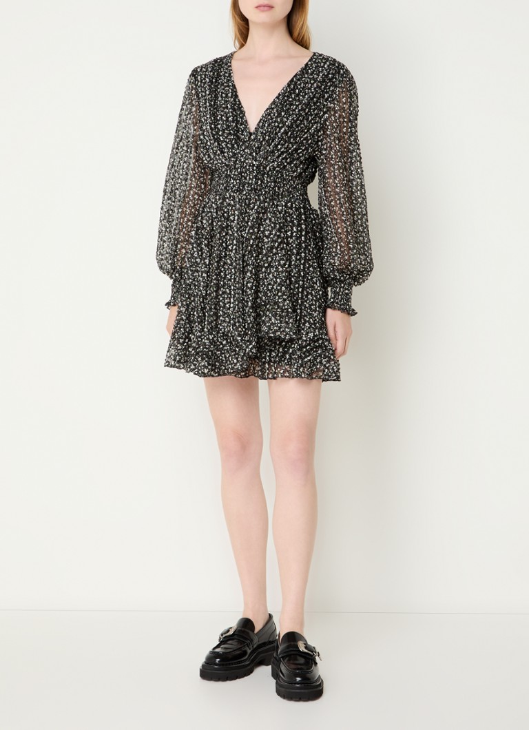 Vestido túnica corto de Maje con estampado floral y escote en V.