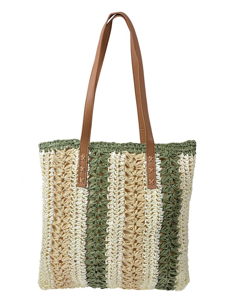 Clayre & Eef Schultertasche in Grün/ Beige - (B)39 x (H)40 x (T)2 cm günstig kaufen onesize