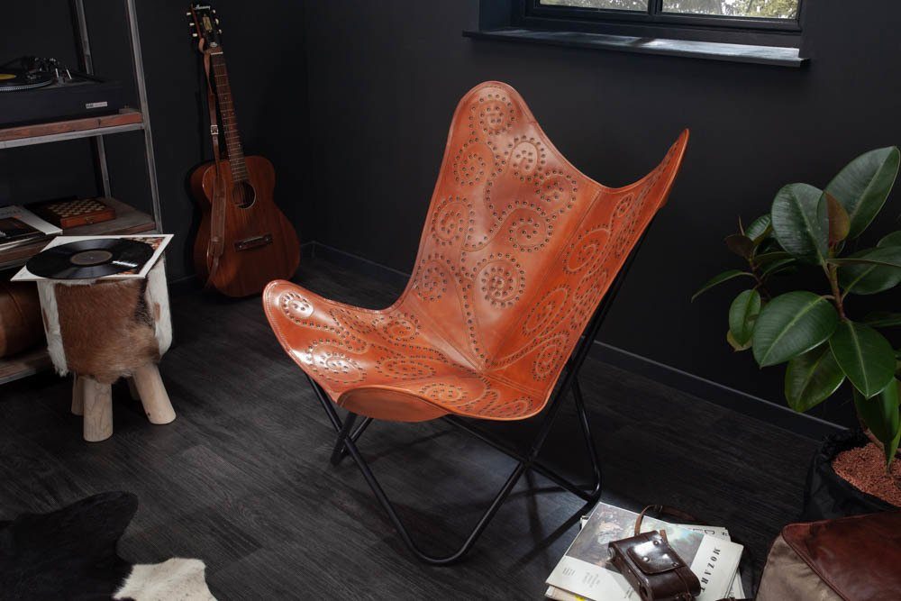 riess-ambiente Sessel BUTTERFLY hellbraun, mit Echtlederbezug