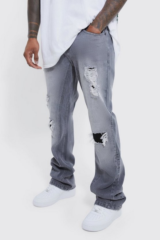 Slim-Fit Schlagjeans mit Rissen