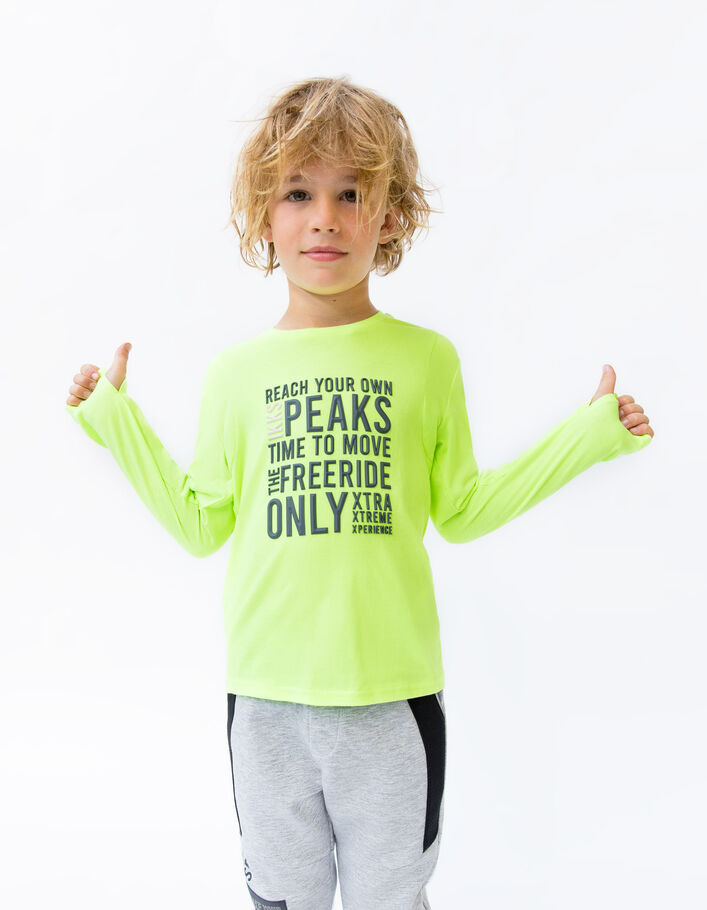 T-shirt vert fluo messages gomme garçon