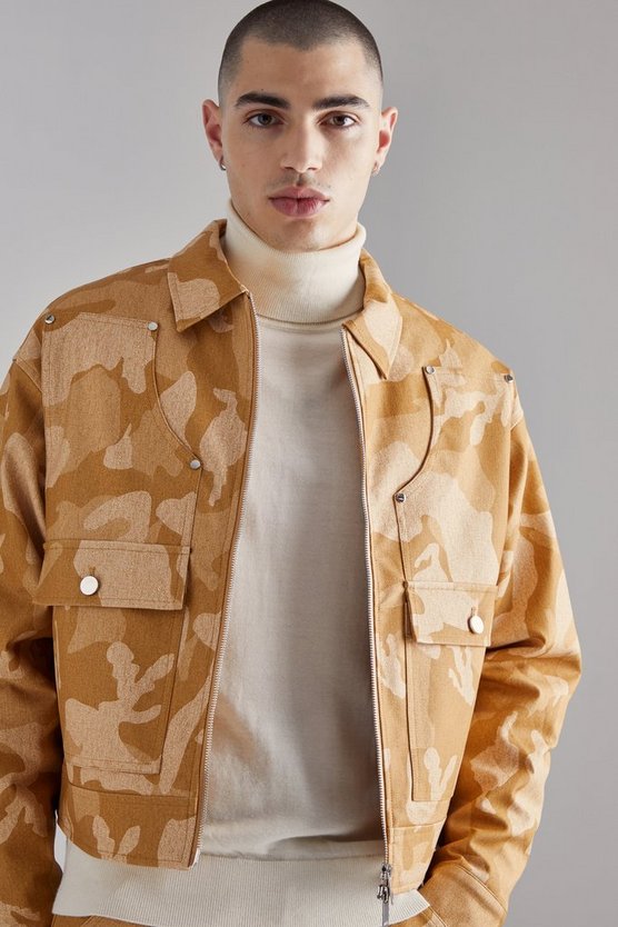 Kastige Camouflage PU Harrington-Jacke