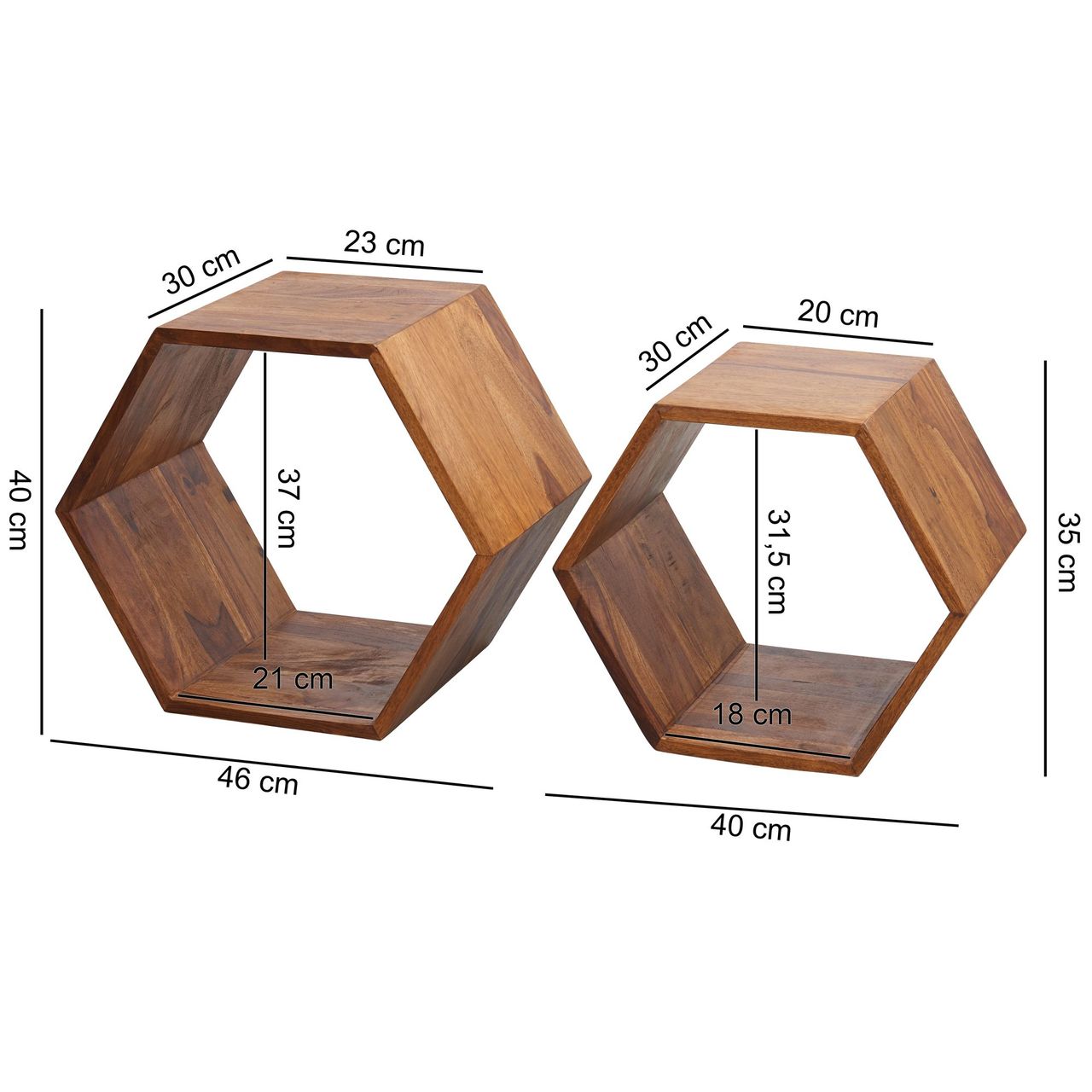 Wohnling 2er Set Beistelltisch 46 x 40 x 30 cm Sheesham