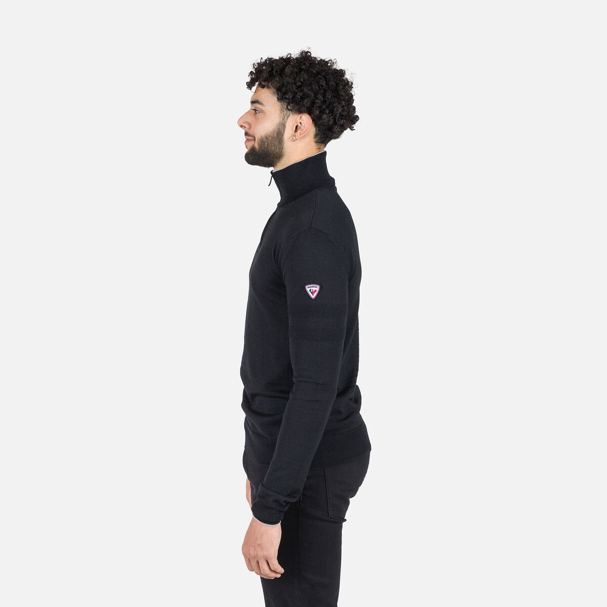 Gestreifter Herrenstrickpullover mit halblangem Reißverschluss