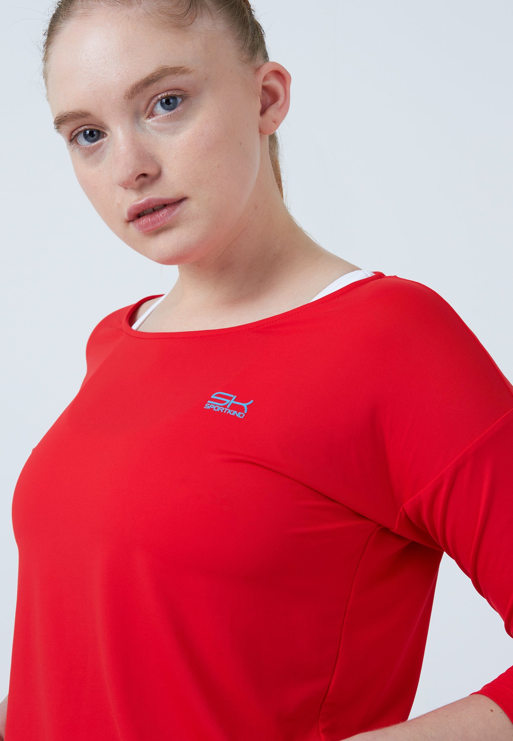 SPORTKIND Funktionsshirt Tennis 3/4 Loose Fit Shirt Mädchen & Damen rot