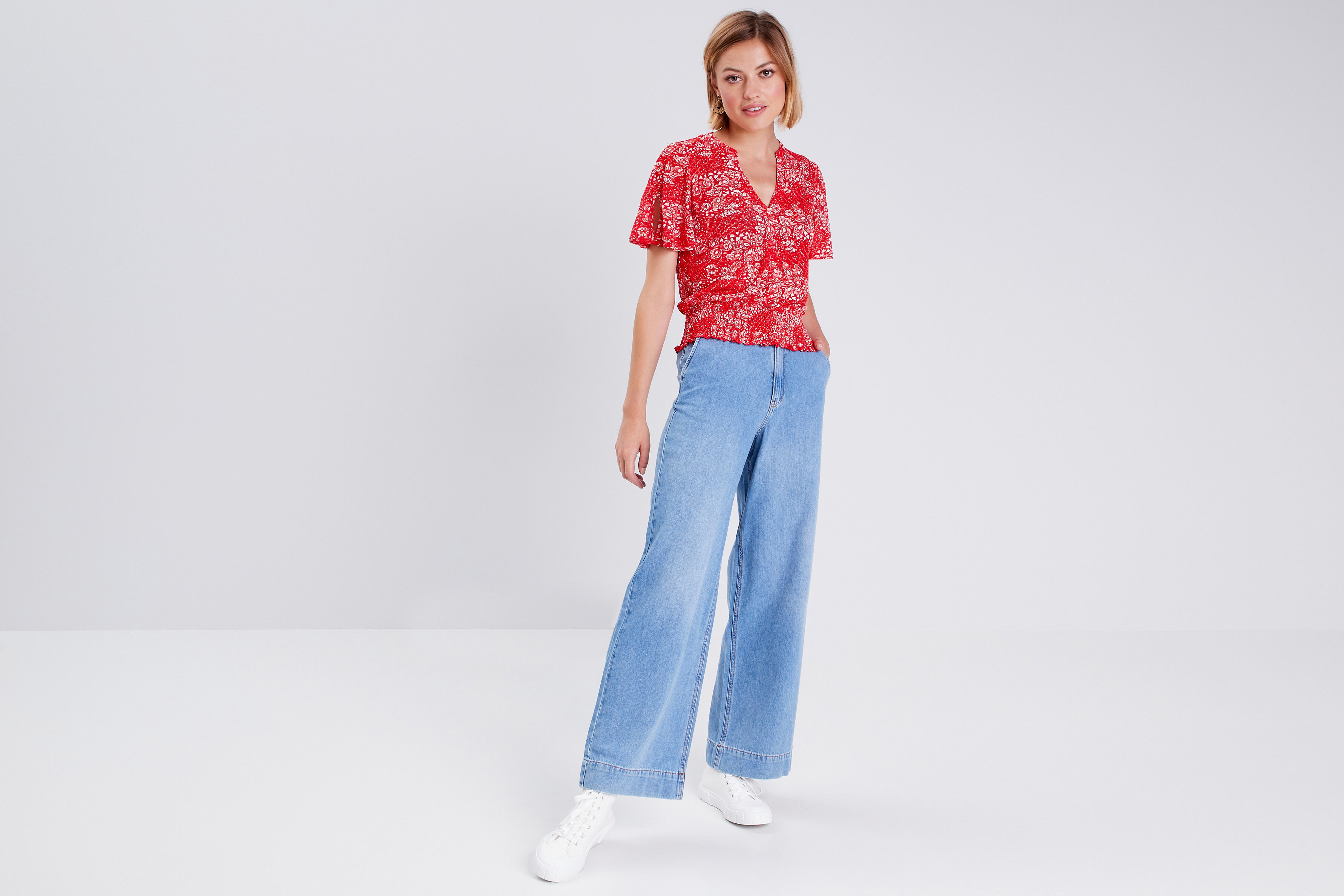 Jeans wide leg taille haute denim triple stone femme | Cache Cache