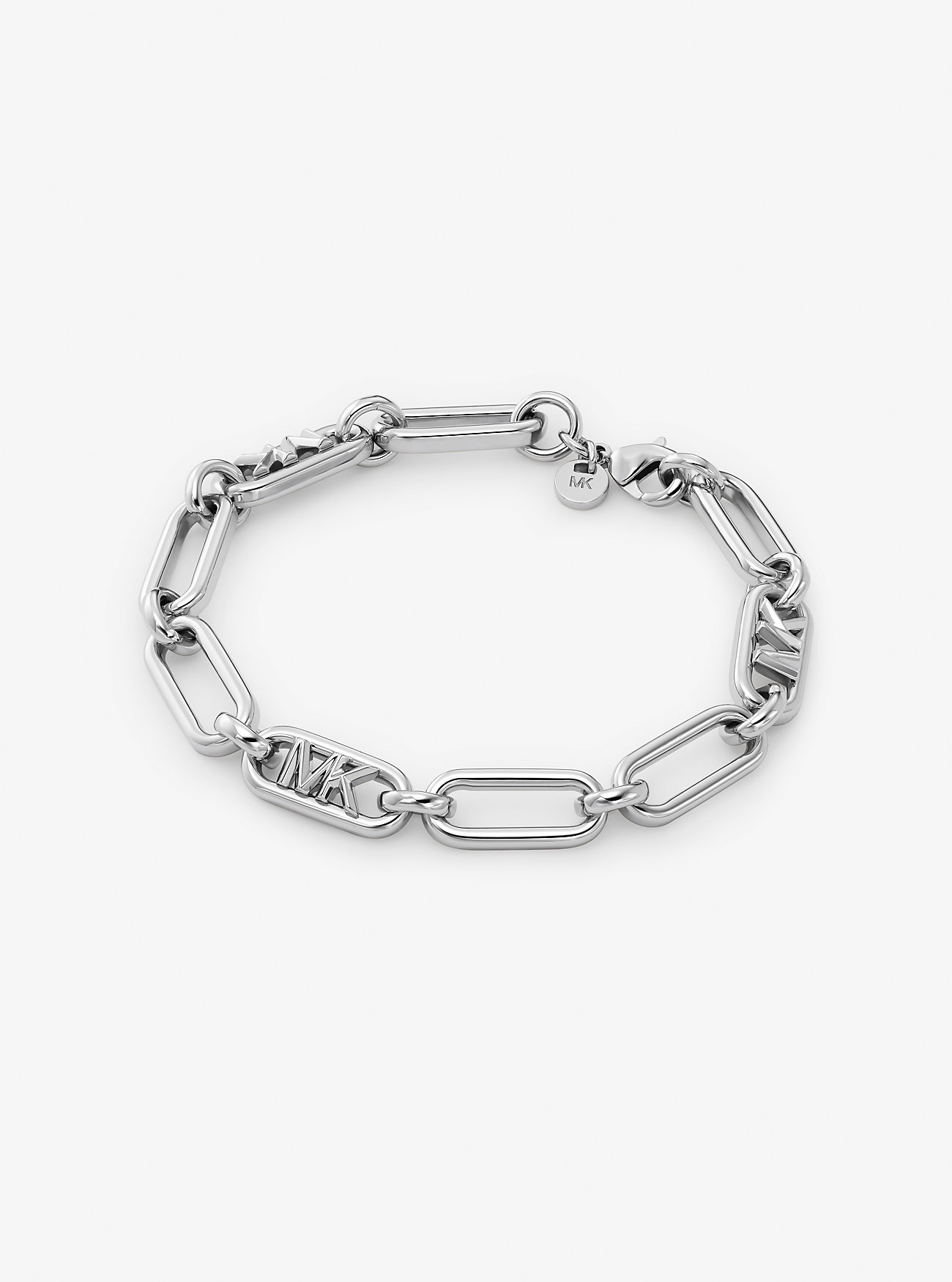Precious Metal-Plated Brass Empire Logo Chain Link Bracelet - SILVER