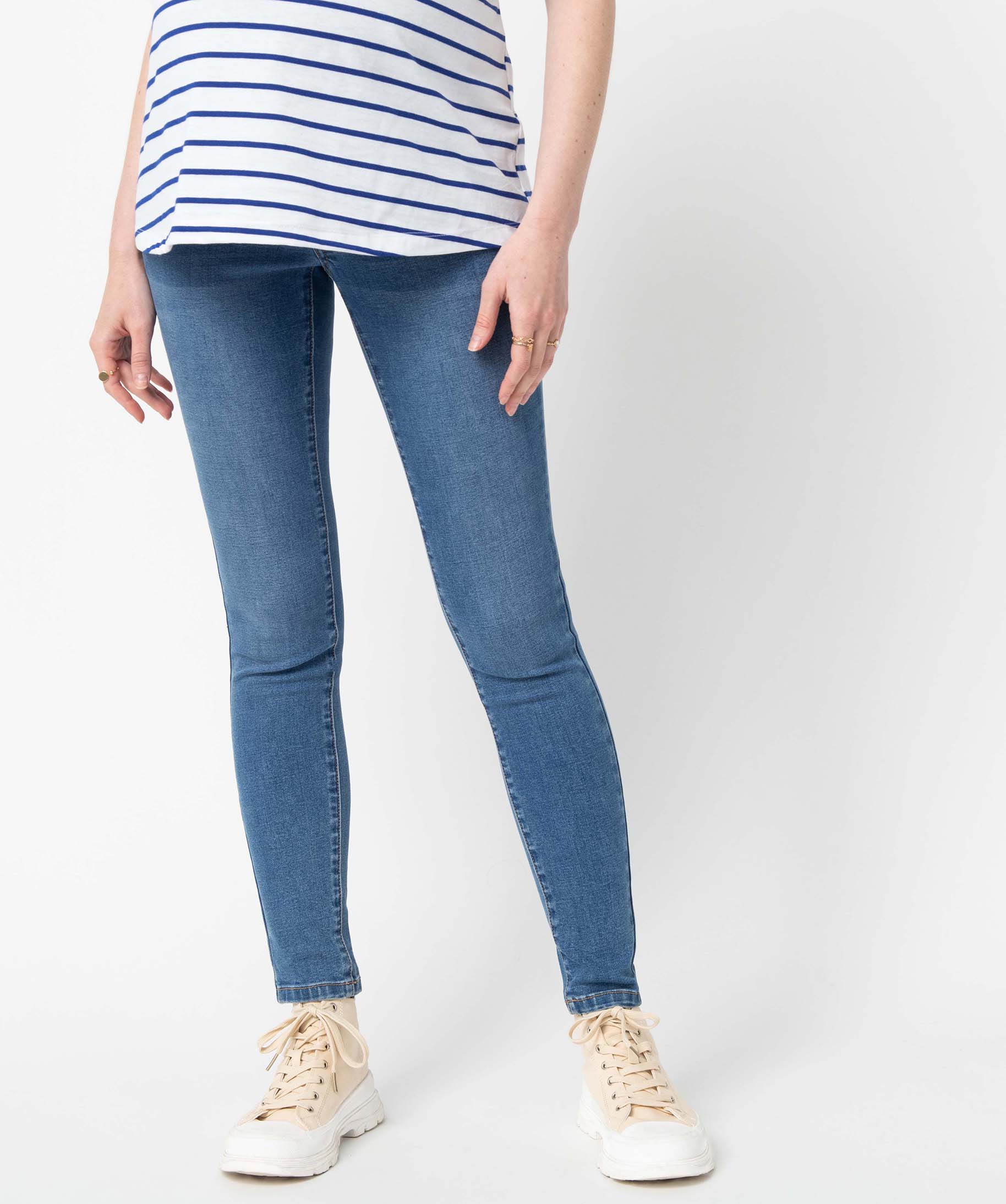 Jean de grossesse slim 4 poches avec bandeau jersey stone | GEMO