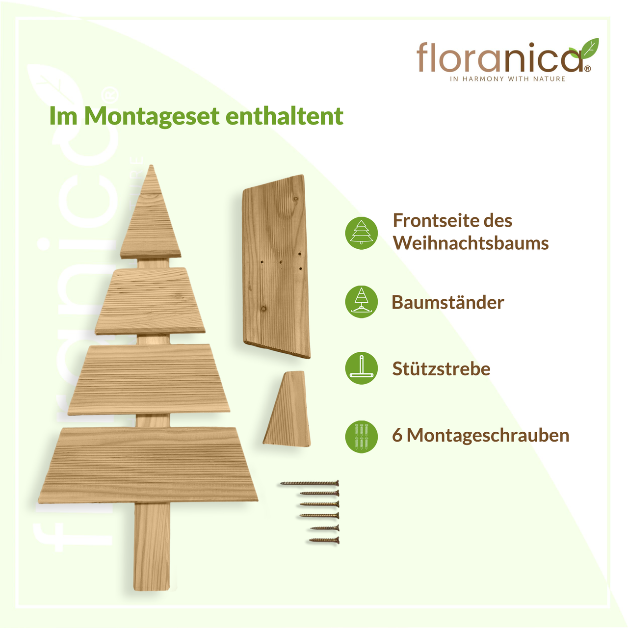 Pemicont Floranica Holz-Weihnachtsbaum DIY Dekobaum Tanne 60x27cm Weihnachtsdekoration Natur