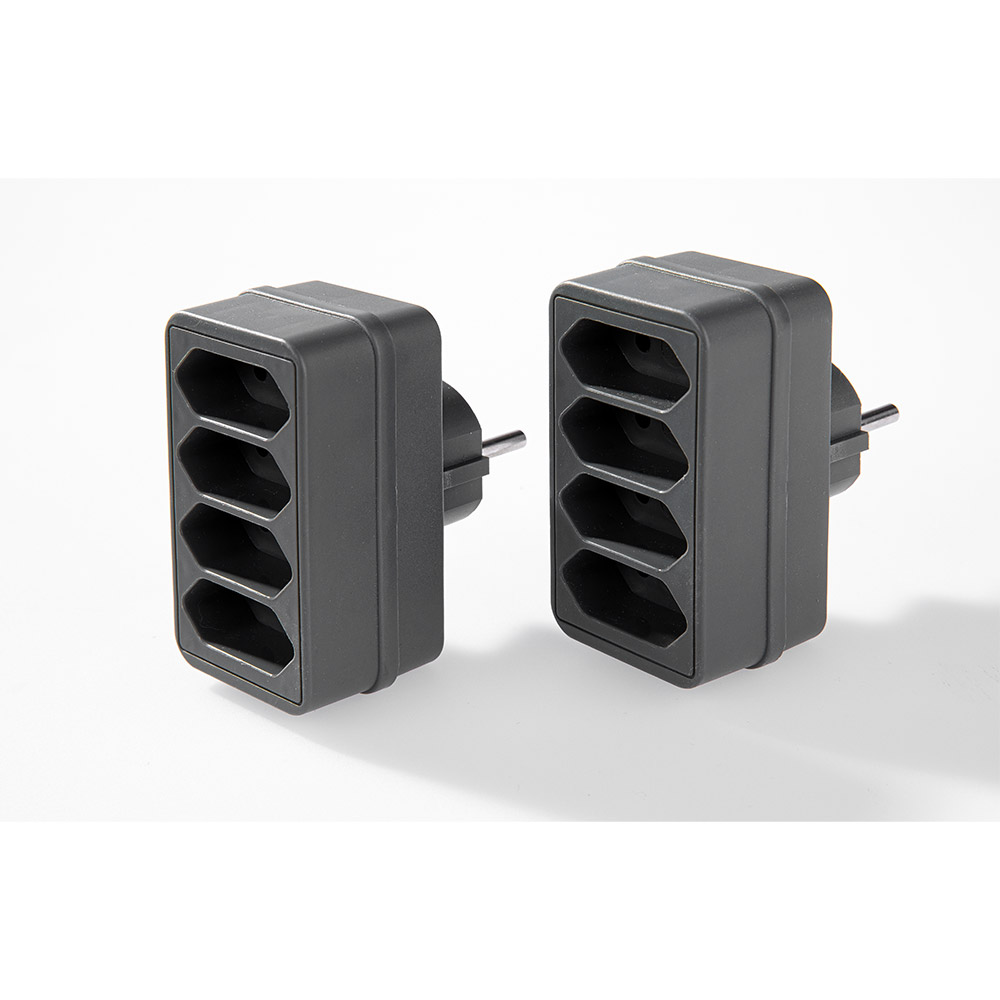 Powertec Electric 4-fach Steckdosenadapter - Grau, 2er-Set
