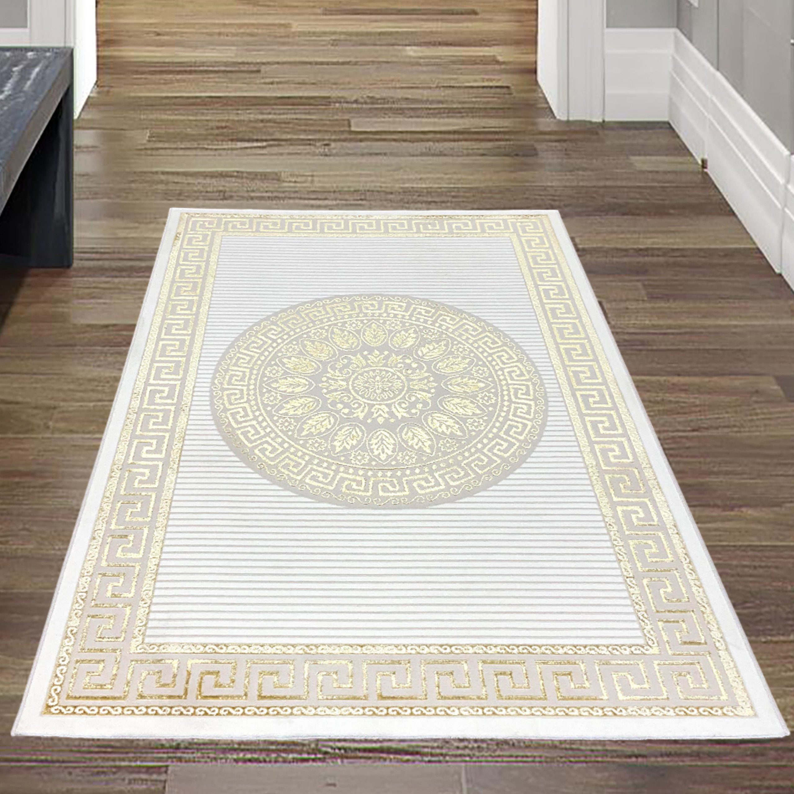 Teppich Orientalischer Designerteppich mit glänzendem Ornament in weiß-gold, Teppich-Traum, rechteckig, Höhe: 8 mm