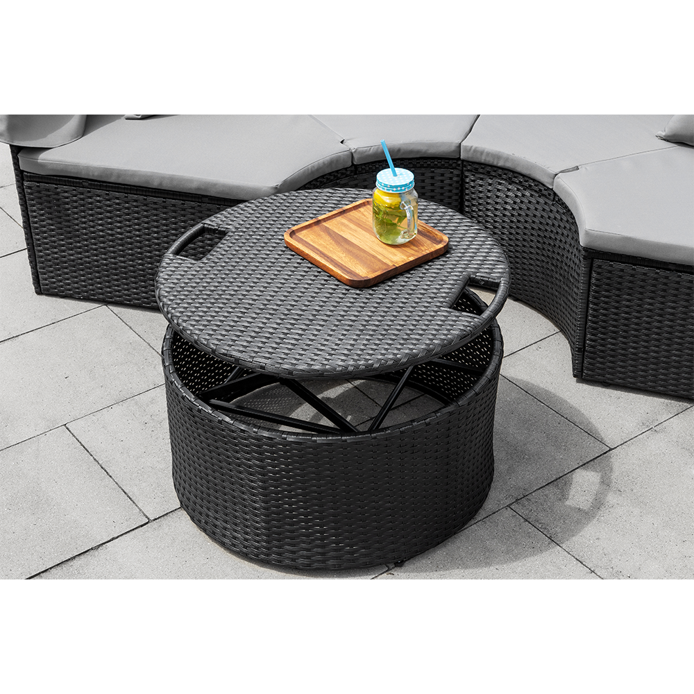 HC Garten & Freizeit Outdoor Sonneninsel 18 tlg., runde Liege mit Sonnenschutz, inkl. Auflagen, modern, Polyrattan